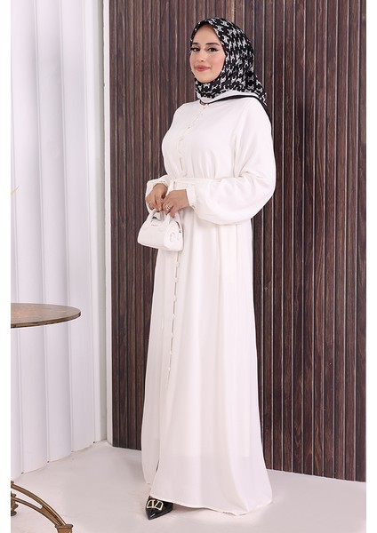 Boydan Düğmeli Ferace 6056 Ekru modelleri