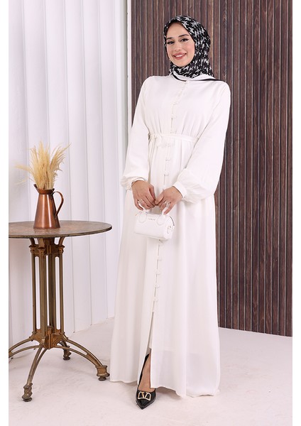 Boydan Düğmeli Ferace 6056 Ekru indirimleri