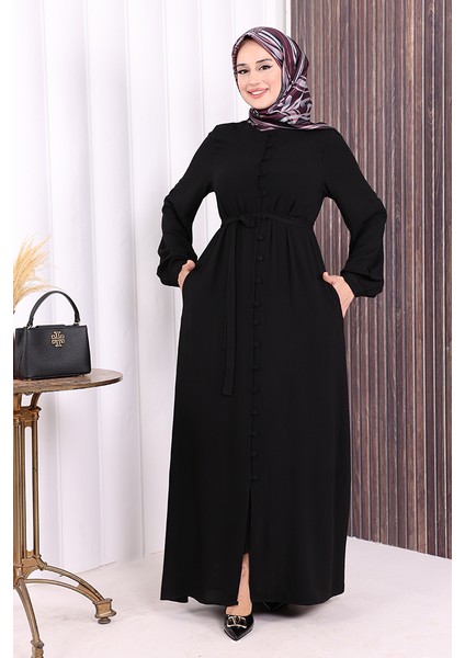 Boydan Düğmeli Ferace 6056 Siyah fiyatları