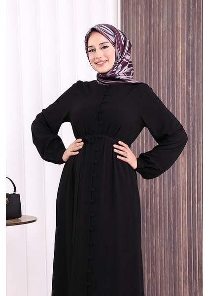 Boydan Düğmeli Ferace 6056 Siyah indirimleri