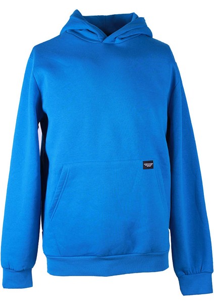 Kapüşonlu Kanguru Cep 3 Iplik Şardonlu Mavi Erkek Sweatshirt 5281
