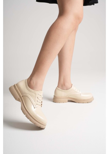 Kadın Hakiki Deri Bağcıklı Oxford Ayakkabı - Kahve