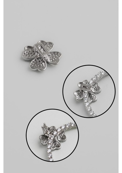 Dört Yapraklı Yonca 18 Ayar Beyaz Altın Kaplama Gümüş Charm fırsatları