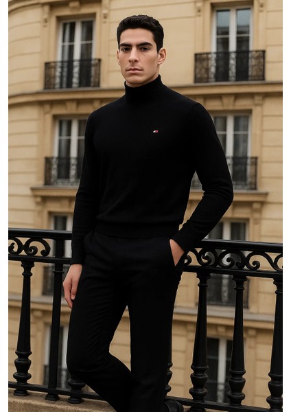 Erkek Trend Kışlık Yarım Boğazlı Siyah Triko Kazak fırsatları
