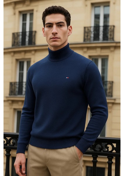 Erkek Trend Kışlık Yarım Boğazlı Lacivert Triko Kazak fiyatları