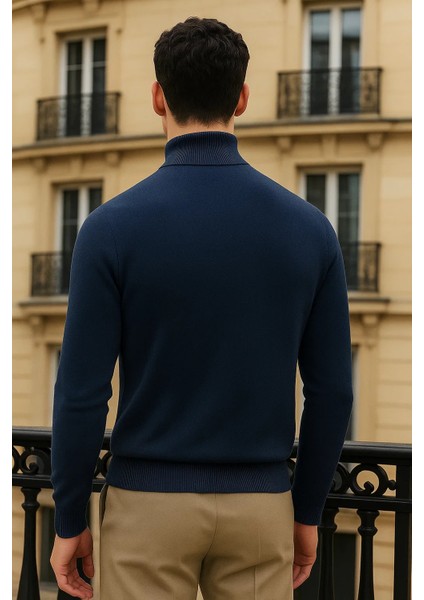 Erkek Trend Kışlık Yarım Boğazlı Lacivert Triko Kazak indirimleri