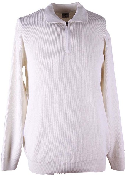 Fermuarlı Polo Krem Erkek Kazak MMT02