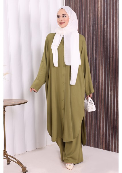 Düğmeli Ikili Takım 6057 Haki