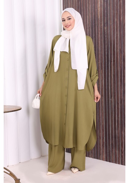 Düğmeli Ikili Takım 6057 Haki modelleri