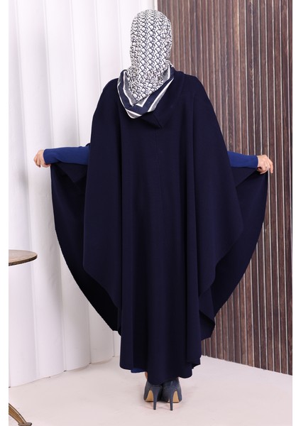 Düğmeli Kapşonlu Triko Panço 18342 Lacivert indirimleri