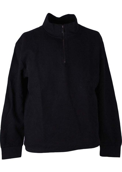 Yarım Fermuarlı Raporlu Selani Siyah Erkek Sweatshirt 5716
