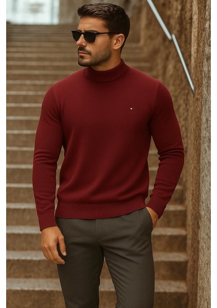 Erkek Yarım Boğazlı Premium Bordo Triko Kazak fırsatları