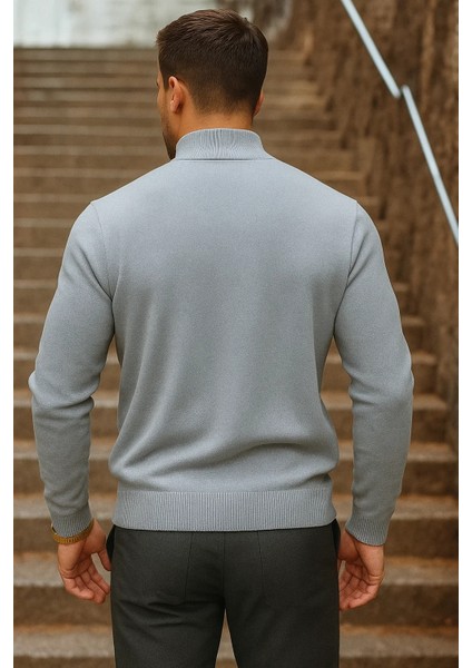 Erkek Yarım Boğazlı Premium Gri Triko Kazak indirimleri