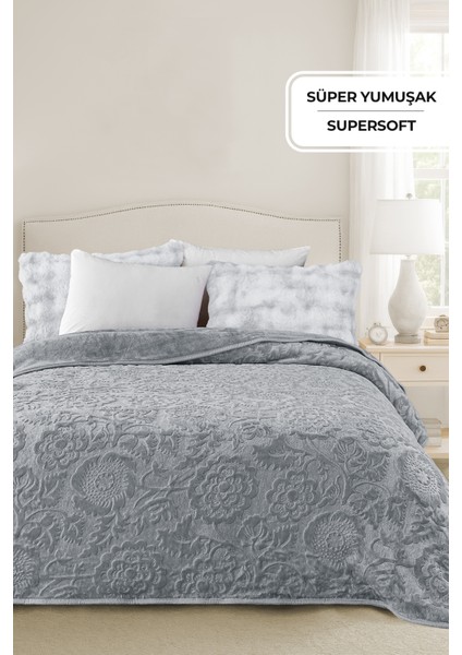 Maya 3 kg Embos Baskılı Battaniye Çift Kişilik Kalın Yumuşak 220X240 cm Gri