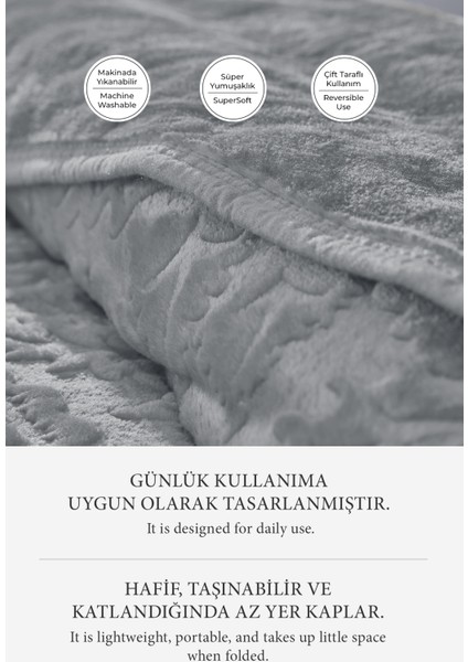 Maya 3 kg Embos Baskılı Battaniye Çift Kişilik Kalın Yumuşak 220X240 cm Gri modelleri