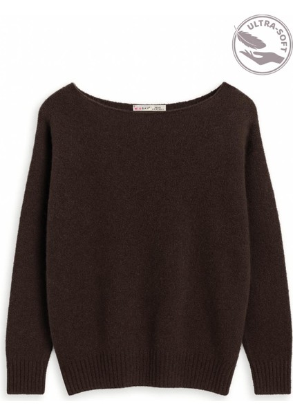 6995 Kadın Kayık Yaka Yün Karışımlı Triko Kazak Kahve