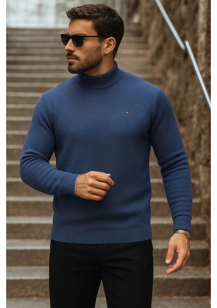 Erkek Yarım Boğazlı Premium Lacivert Triko Kazak