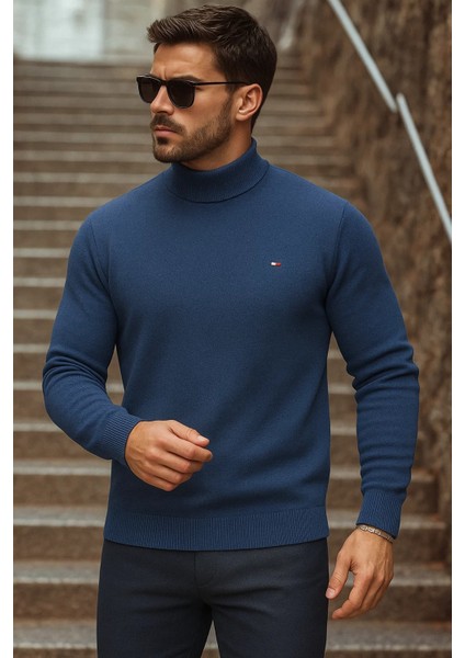 Erkek Yarım Boğazlı Premium Lacivert Triko Kazak modelleri