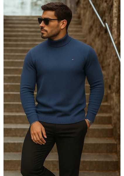 Erkek Yarım Boğazlı Premium Lacivert Triko Kazak fırsatları