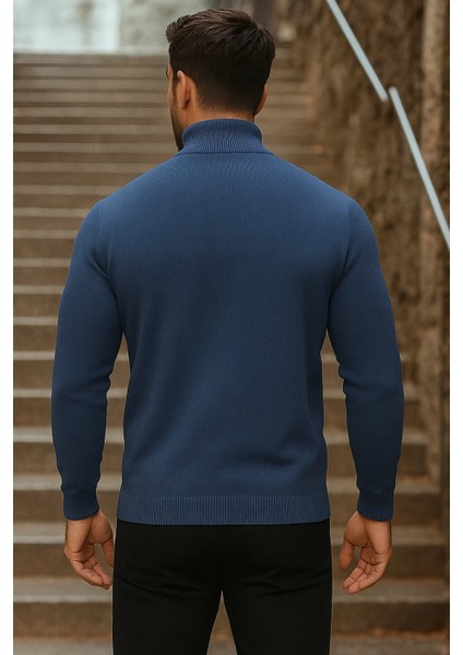 Erkek Yarım Boğazlı Premium Lacivert Triko Kazak