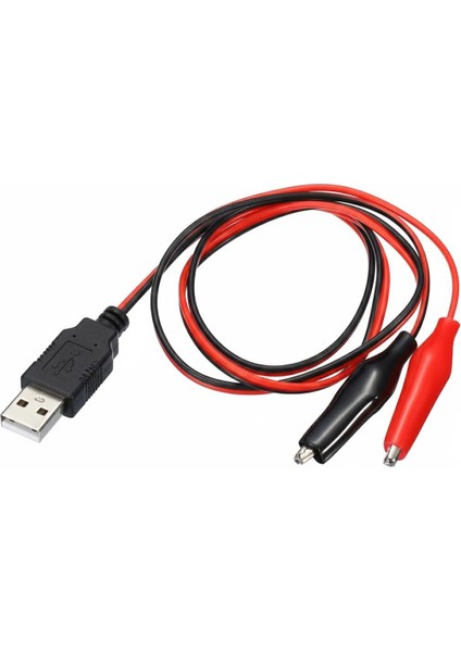 Powermaster PM-28657 USB Erkek Küçük Krokodil Uçlu 5V 2A Test Kablosu 60 cm Akü Maşası USB Kablo