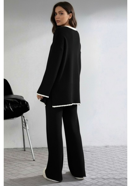 Yan Yırtmaç Detaylı Çoban Dikişli Ikili Triko Takım - Siyah fırsatları