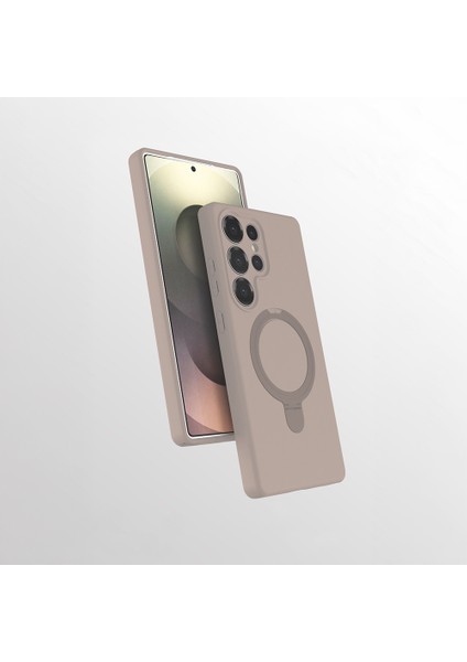 Samsung Galaxy S23 Ultra Kılıf Magsafe Halkalı Extra Standlı Içi Kadife Yumuşak Renkli Silikon Samara Kapak