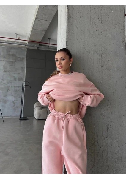 3 Iplik Şardonlu Lastik Paça Eşofman Pembe P510439 fiyatları