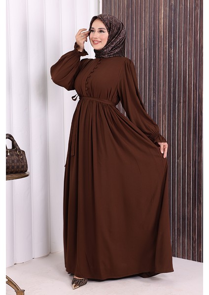 Düğme Detay Elbise 6055 Kahverengi modelleri