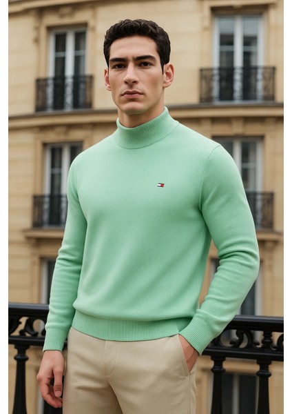 Erkek Trend Kışlık Yarım Boğazlı Mint Triko Kazak fiyatları