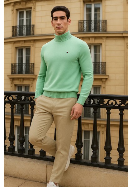 Erkek Trend Kışlık Yarım Boğazlı Mint Triko Kazak modelleri