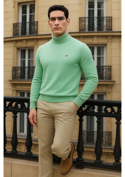 Erkek Trend Kışlık Yarım Boğazlı Mint Triko Kazak fırsatları
