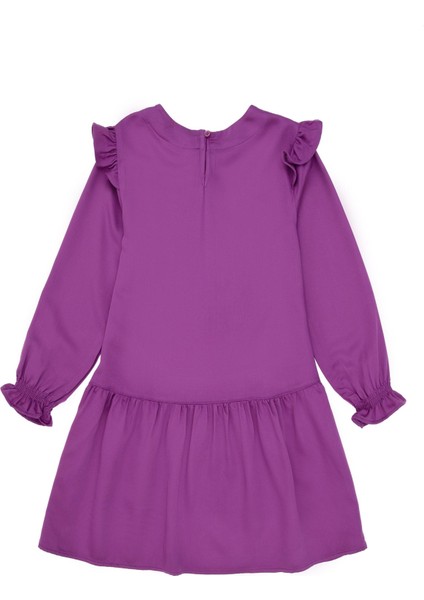 Kız Çocuk Menekşe Kalp Işlemeli Omuz Detaylı Dokuma Elbise fırsatları