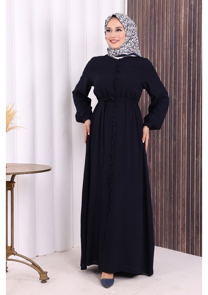 Boydan Düğmeli Ferace 6056 Lacivert