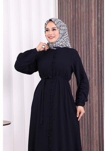 Boydan Düğmeli Ferace 6056 Lacivert indirimleri