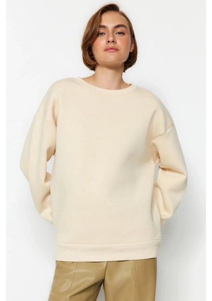 3 Iplik Şardonlu Bisiklet Yaka Sweatshirt Bej