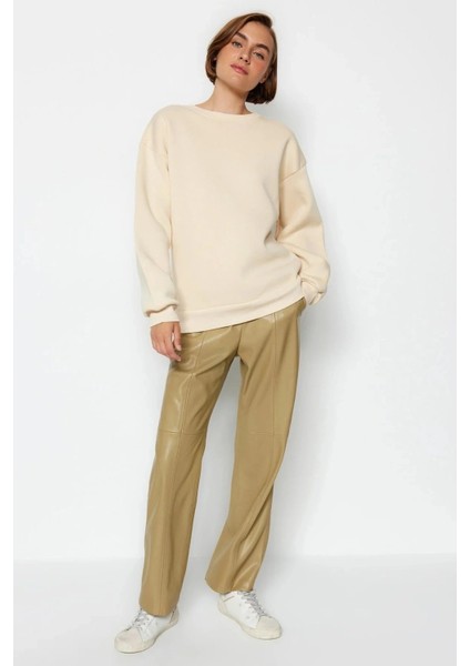 3 Iplik Şardonlu Bisiklet Yaka Sweatshirt Bej fiyatları