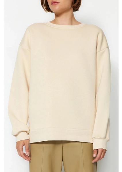 3 Iplik Şardonlu Bisiklet Yaka Sweatshirt Bej modelleri