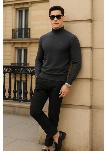Erkek Trend Kışlık Yarım Boğazlı Füme Triko Kazak modelleri
