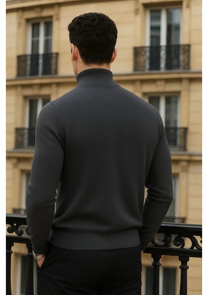 Erkek Trend Kışlık Yarım Boğazlı Füme Triko Kazak