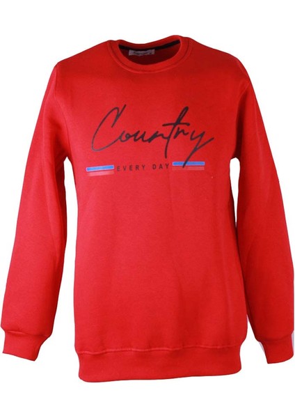 Country Baskı 0 Yaka 3 Ip Kırmızı Erkek Sweatshirt 26KL71G08008