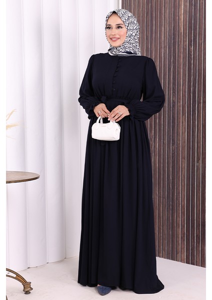 Düğme Detay Elbise 6055 Lacivert