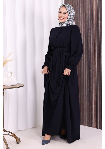 Düğme Detay Elbise 6055 Lacivert modelleri