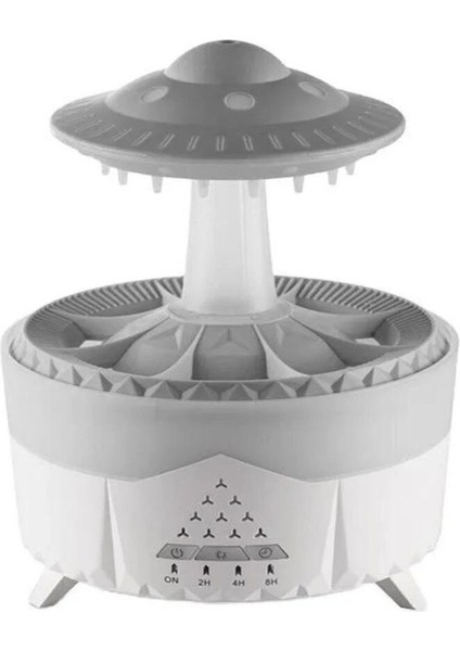 Ufo Tasarımlı Yağmur Efektli Hava Nemlendirici – LED Işıklı, Sessiz Çalışma, Zaman Ayarlı, Aromaterapi Uyumlu