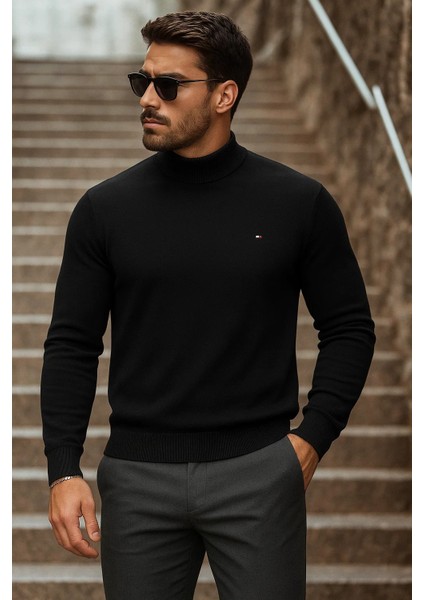 Erkek Yarım Boğazlı Premium Siyah Triko Kazak fiyatları