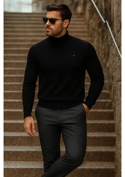 Erkek Yarım Boğazlı Premium Siyah Triko Kazak fırsatları