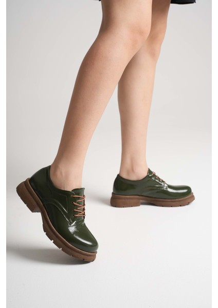 Kadın Hakiki Deri Bağcıklı Oxford Ayakkabı - Kahve