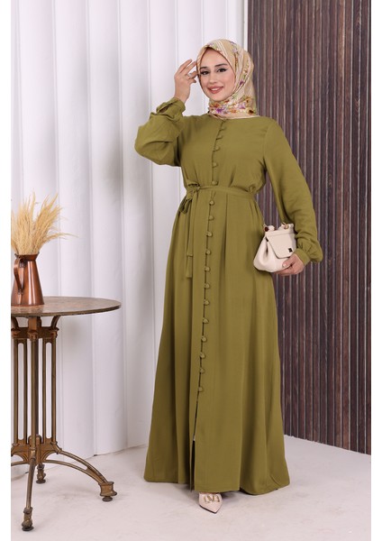 Boydan Düğmeli Ferace 6056 Yağ Yeşili fiyatları