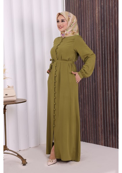 Boydan Düğmeli Ferace 6056 Yağ Yeşili fırsatları