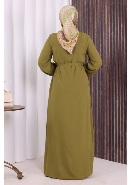 Boydan Düğmeli Ferace 6056 Yağ Yeşili indirimleri